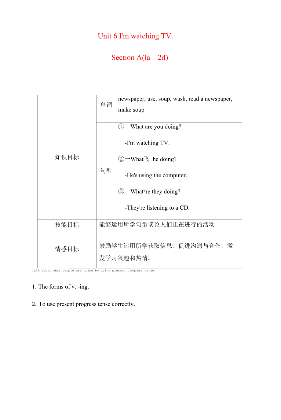 新人教版七年级下册英语 Unit 6 第1课时 教案（教学设计）.docx_第1页