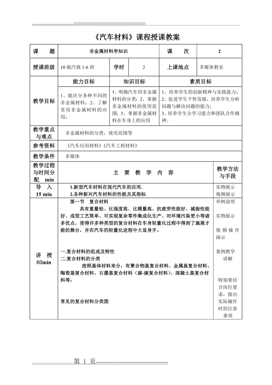 《汽车材料》课程授课教案非金属材料(11页).doc_第1页