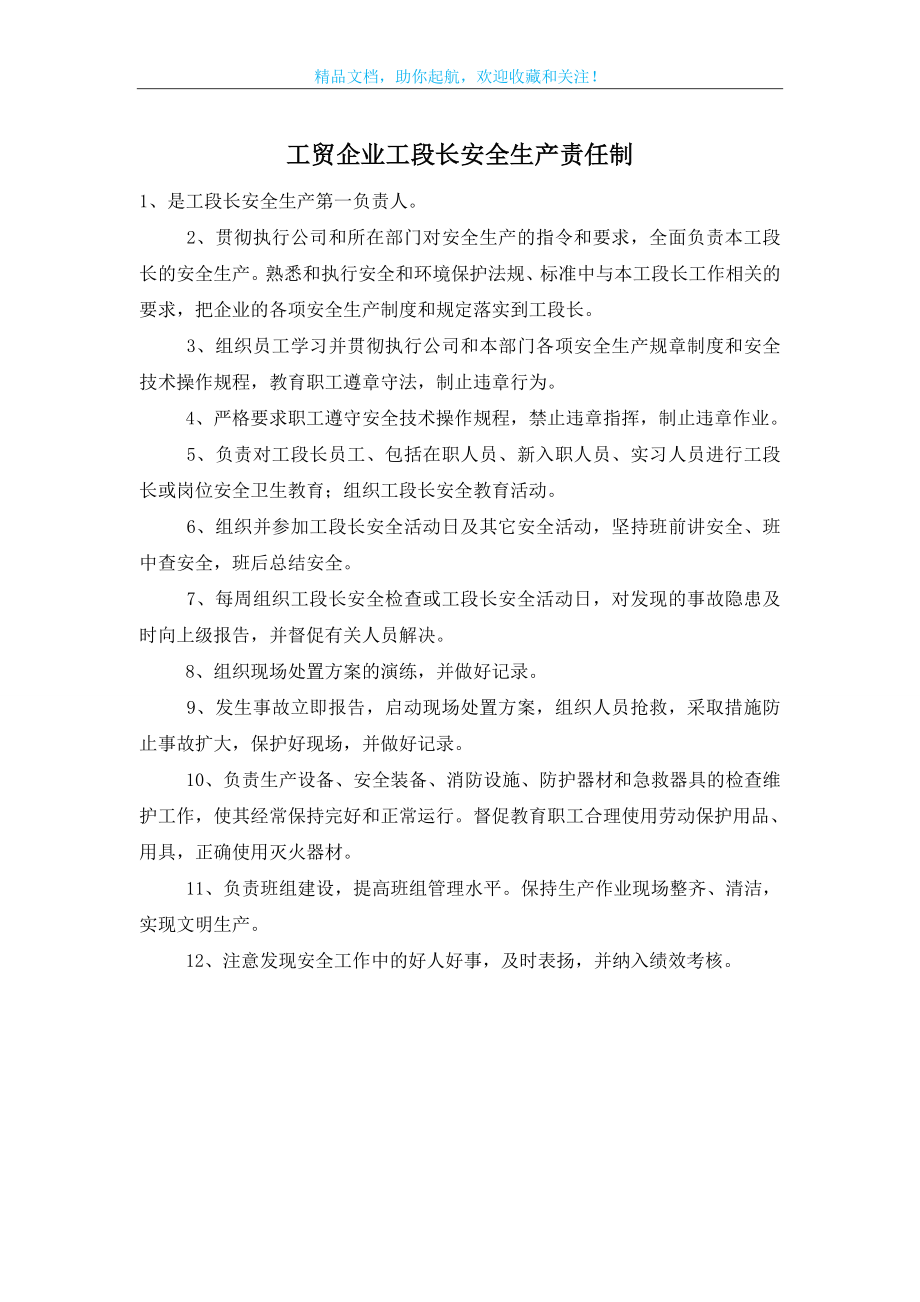 工贸企业工段长安全生产责任制.doc_第1页