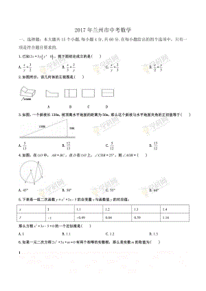 【真题】2017年甘肃省兰州市中考数学试卷及答案(word版).doc