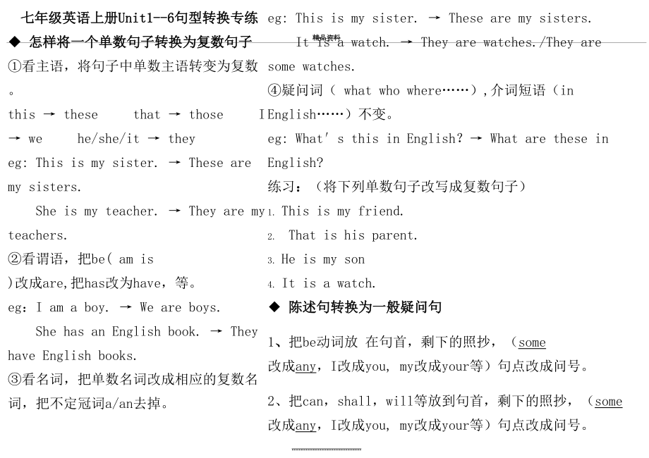 最新七年级英语上册Unit1-6句型转换.doc_第2页