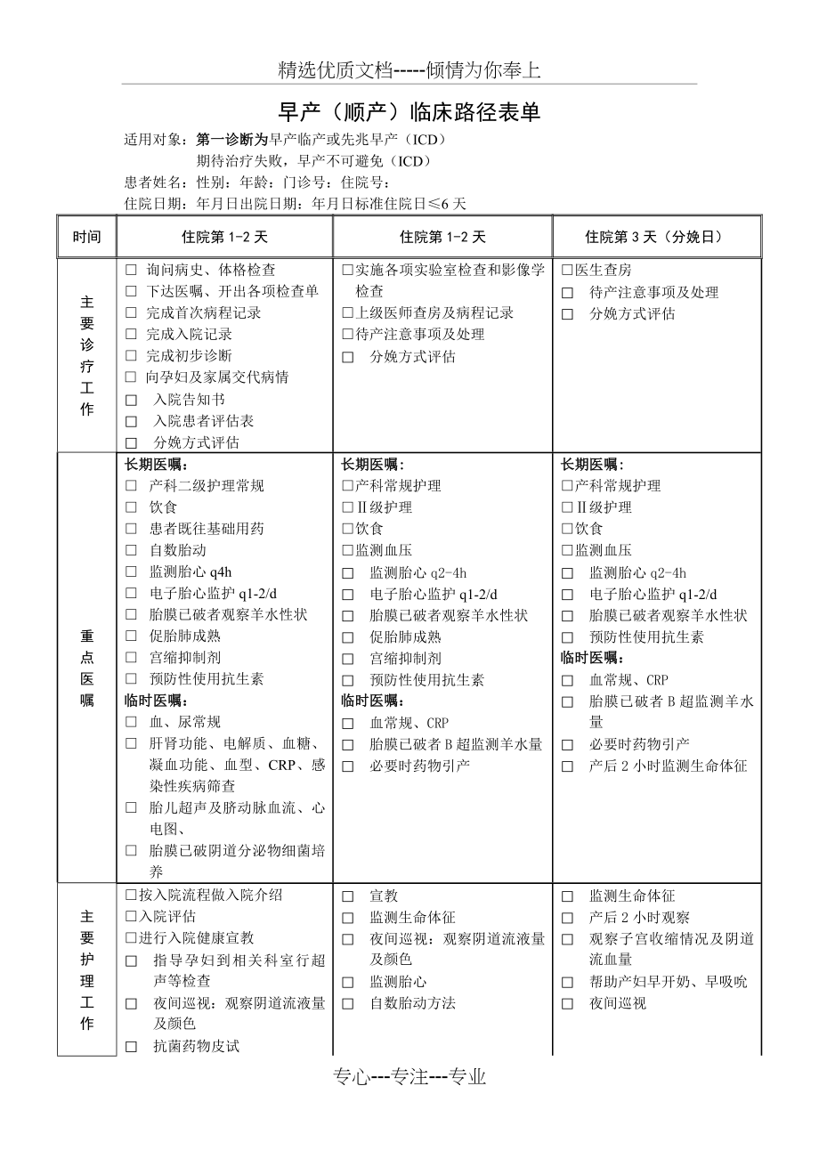 早产(顺产)临床路径表单(共4页).doc_第1页