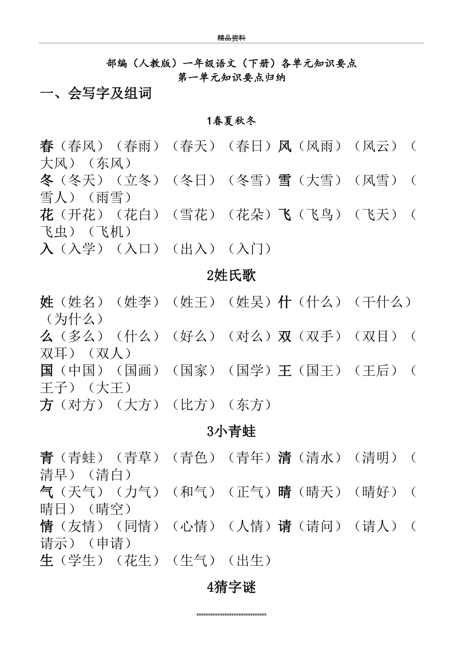 最新一年级语文(下册)各单元知识要点1.doc_第2页