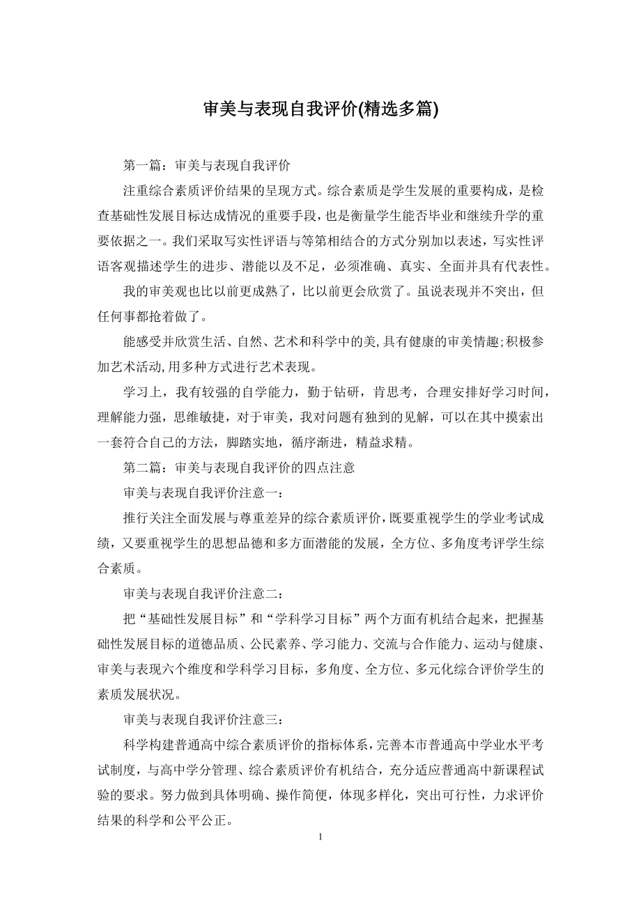 审美与表现自我评价(精选多篇).docx_第1页