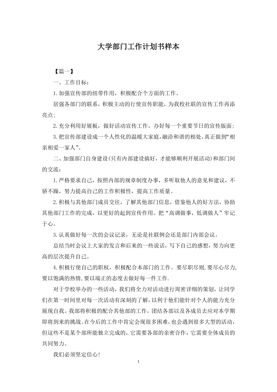 大学部门工作计划书样本.docx_第1页