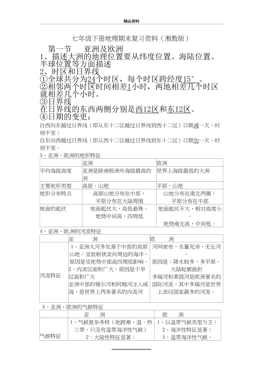 最新七年级下册地理期末复习资料.doc_第2页