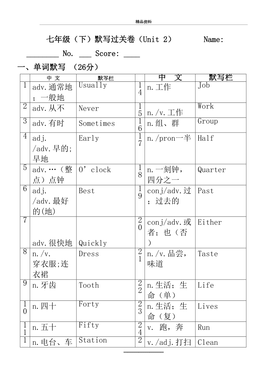 最新七年级下册英语单词短语句型必考2单元 答案.doc_第2页