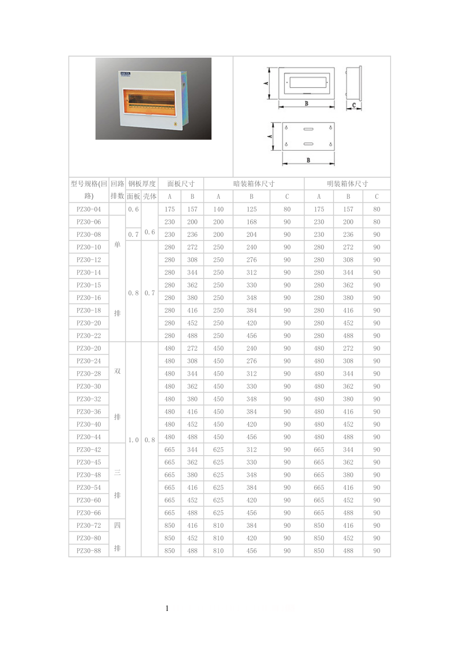 PZ30配电箱尺寸.doc_第1页