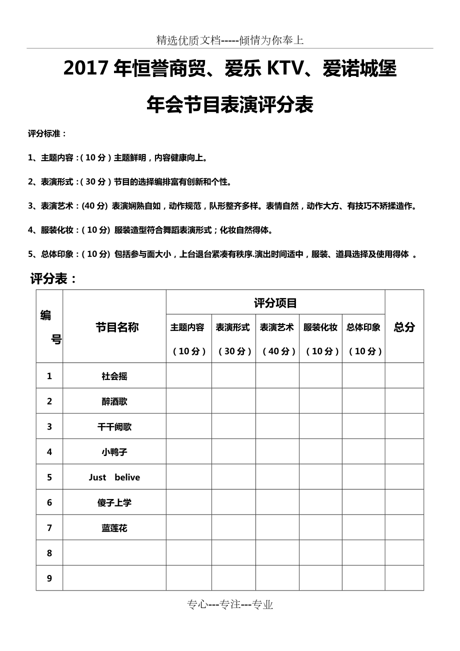 文艺节目评分表(共2页).doc_第1页