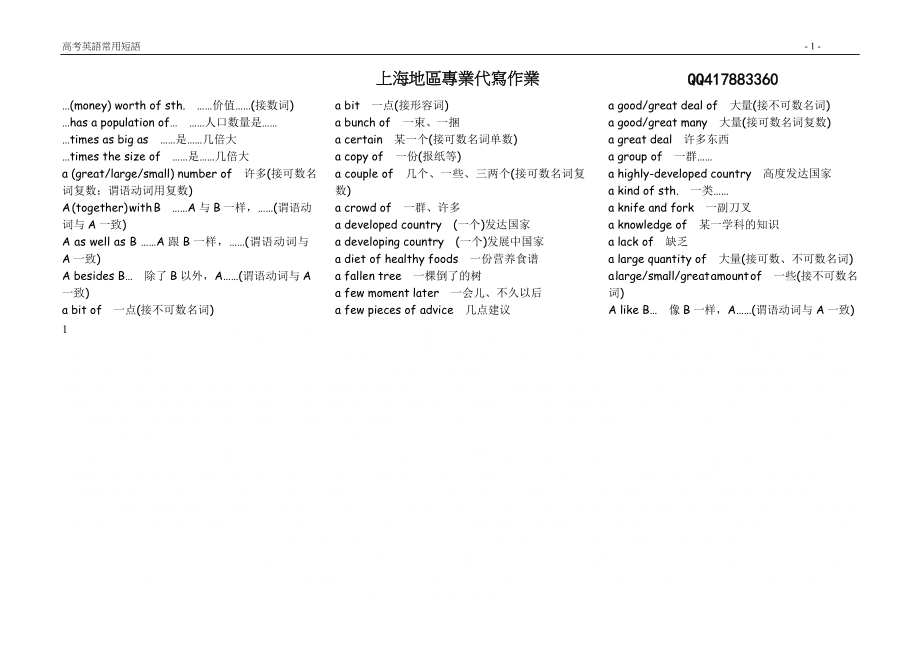 【精心整理】高考英语常用短语.doc_第1页