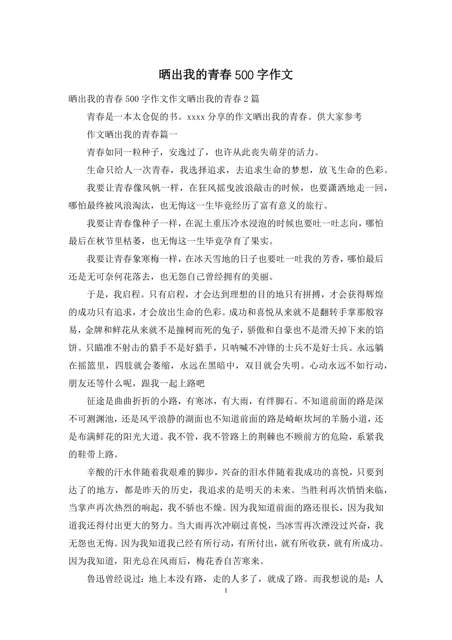 晒出我的青春500字作文.docx_第1页