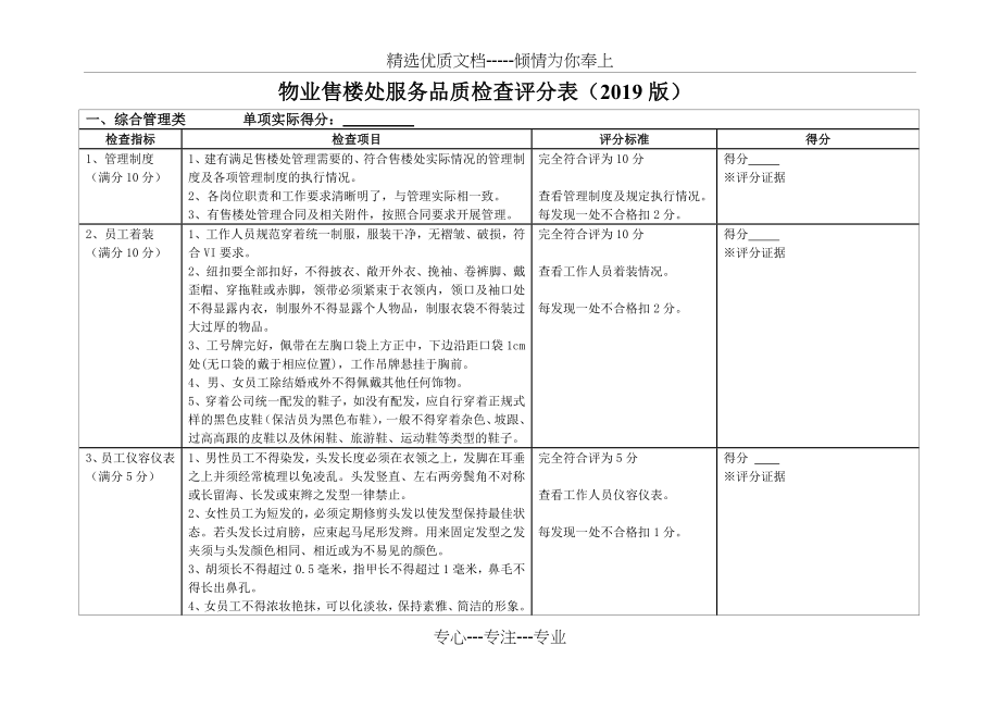 物业售楼处服务品质检查评分表(2019版)(共8页).doc_第1页