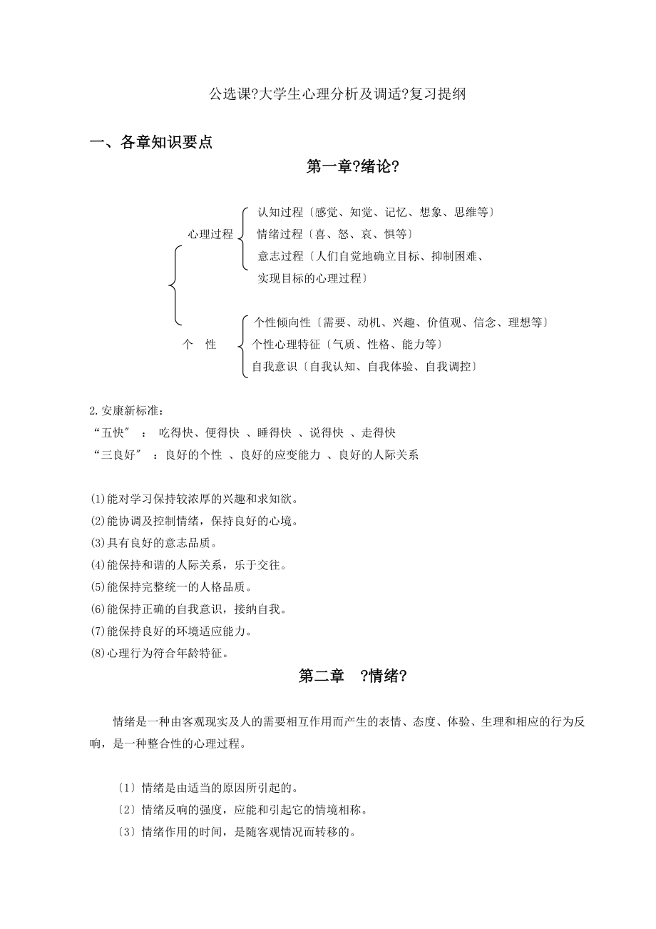 公选课《大学生心理分析与调适》复习提纲.docx_第1页