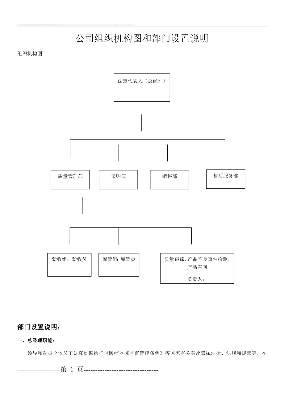 二类医疗器械备案组织机构图和部门设置说明(6页).doc_第1页