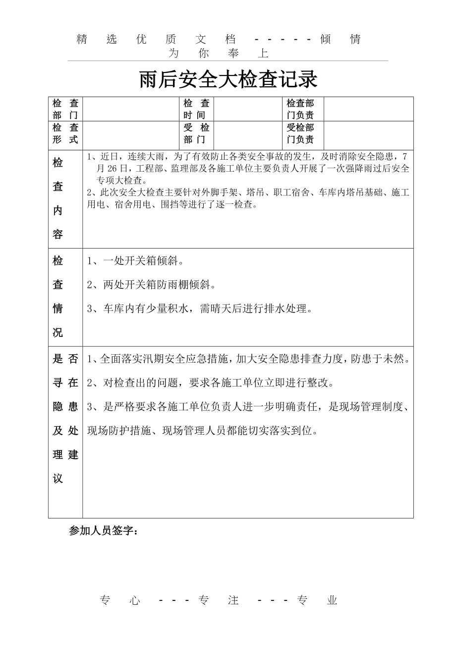 雨后安全大检查记录(共2页).doc_第1页