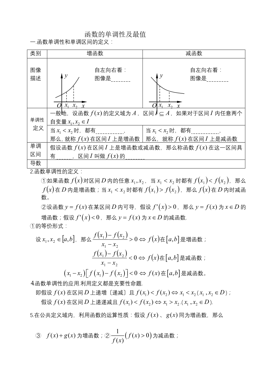 函数的单调性与最值基础复习习题.docx_第1页