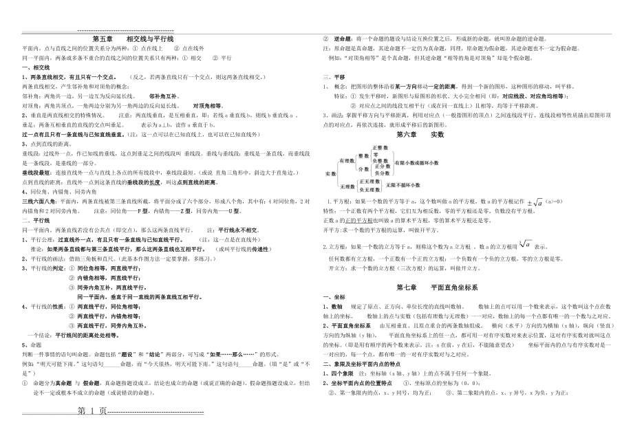 人教版七年级下数学知识点归纳总结作者：张楚婈(3页).doc_第1页