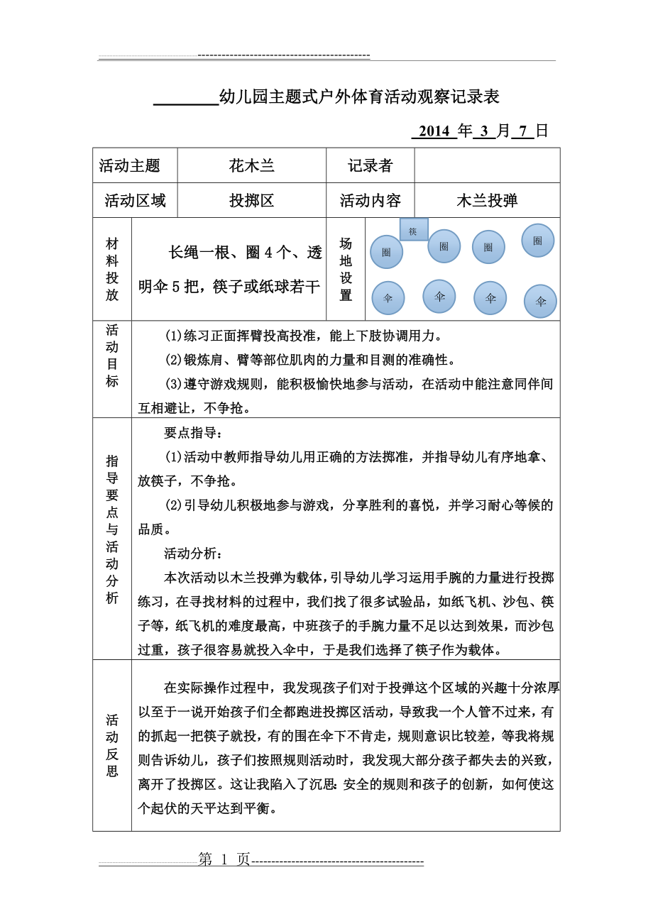 主题式户外体育活动观察记录表(2页).doc_第1页