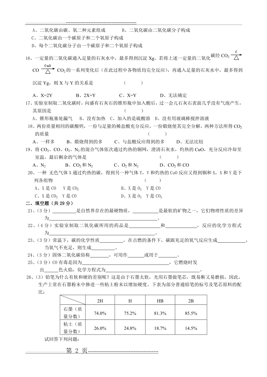 九年级化学碳和碳的氧化物单元测试(4页).doc_第2页