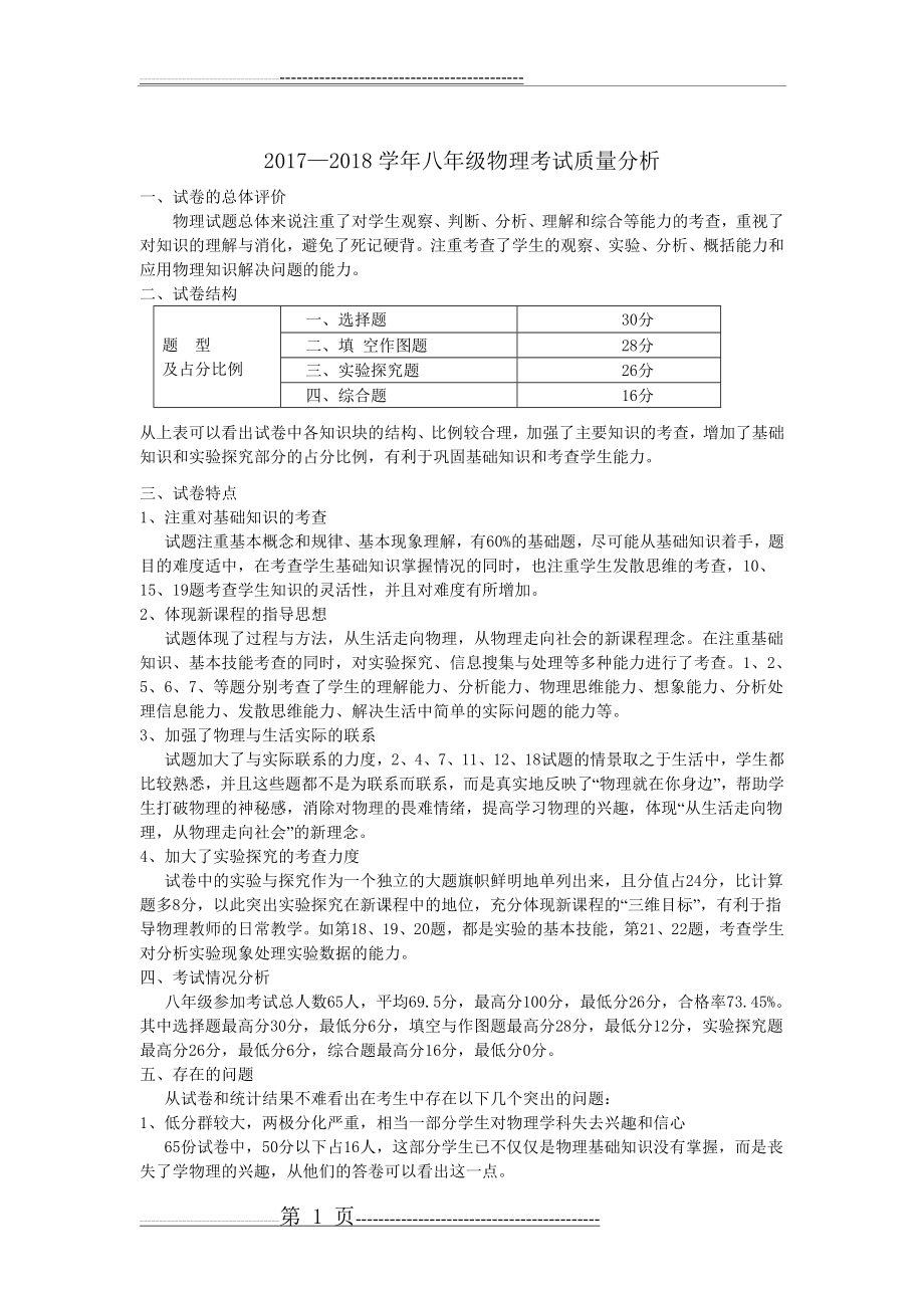 八年级物理考试质量分析(2页).doc_第1页