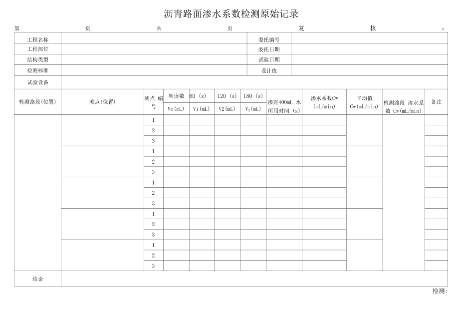 沥青路面渗水系数检测原始记录.docx_第1页