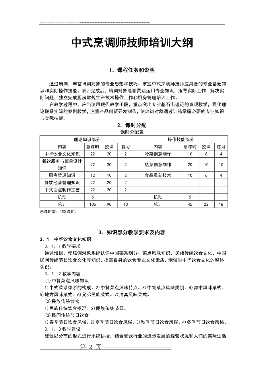 中式烹调师技师、高级技师培训计划清单、大纲设计(8页).doc_第2页