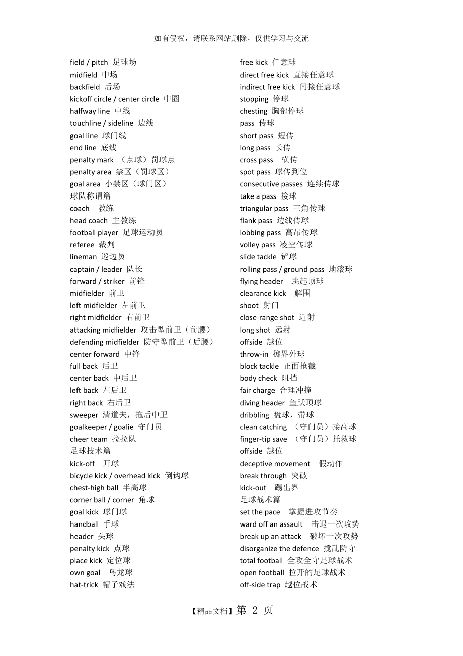 足球常用英语词汇.doc_第2页