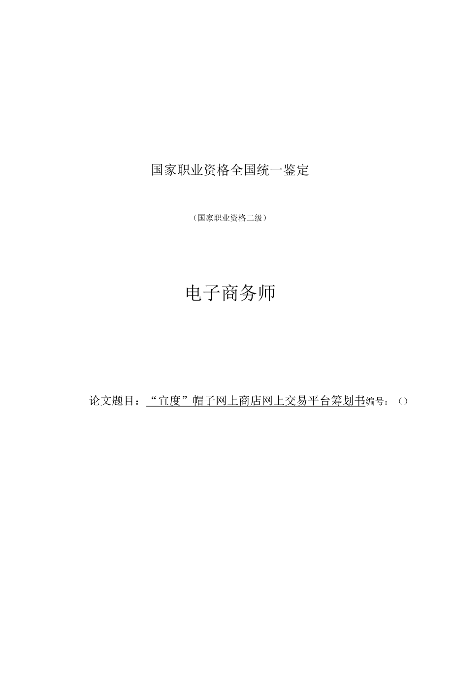 “宜度”帽子网上商店网上交易平台策划书 职业技能等级认定 电子商务师 技师 项目设计书.docx_第1页