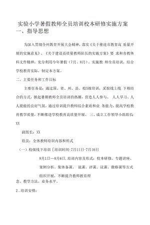 实验小学暑假教师全员培训校本研修实施方案.docx