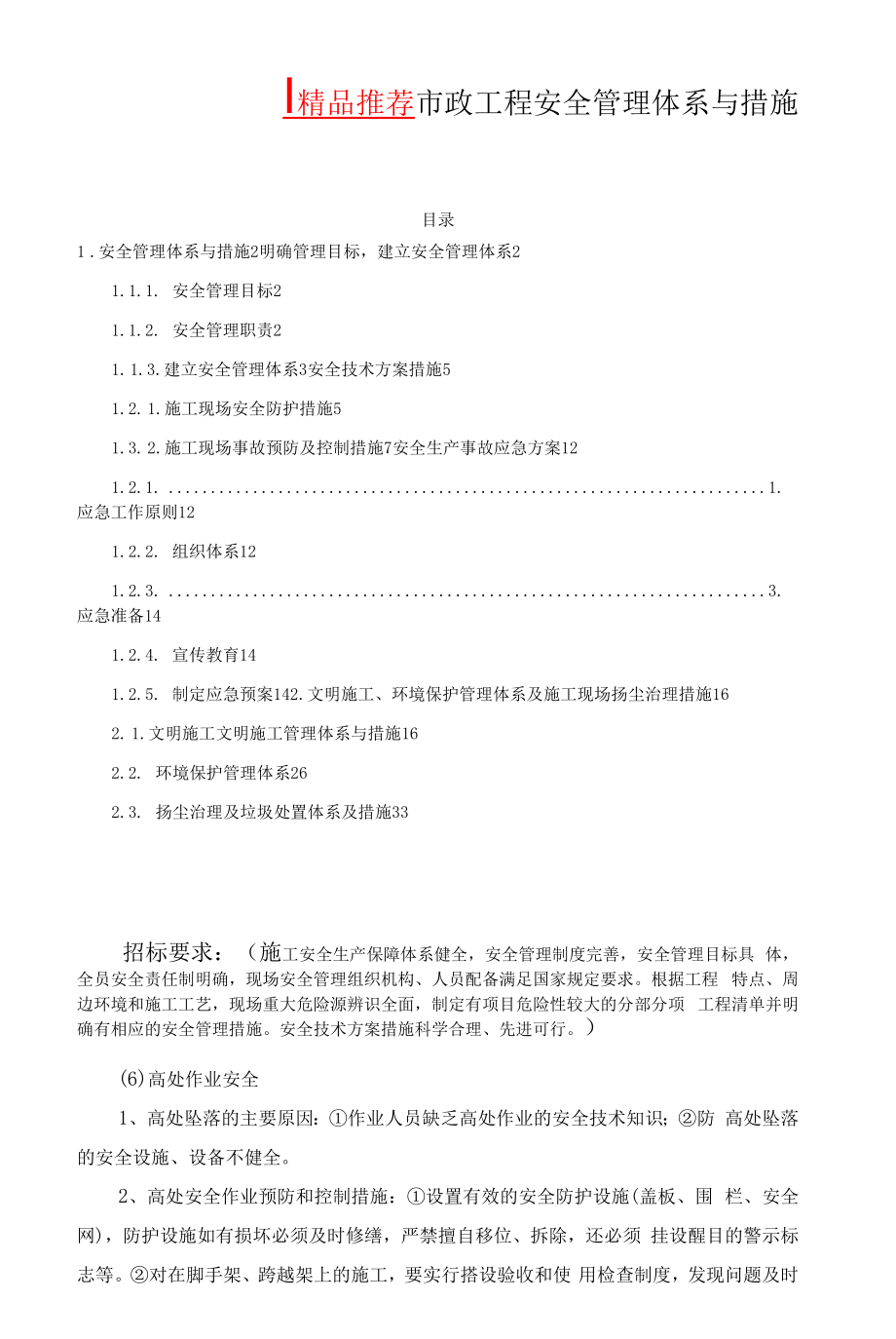 市政工程技术标（安全管理体系与措施）.docx_第1页