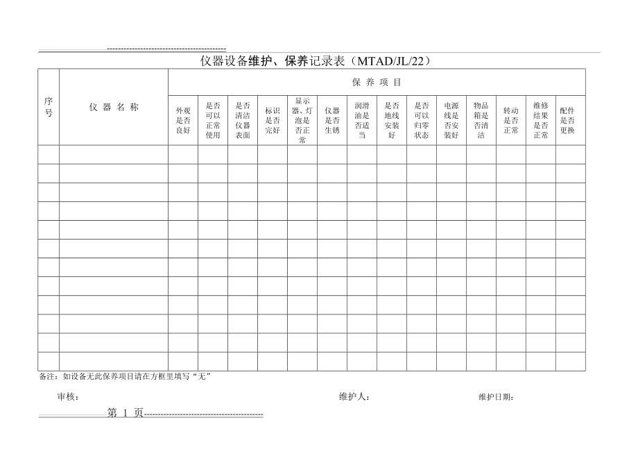 仪器设备维护、保养记录表(2页).doc_第1页