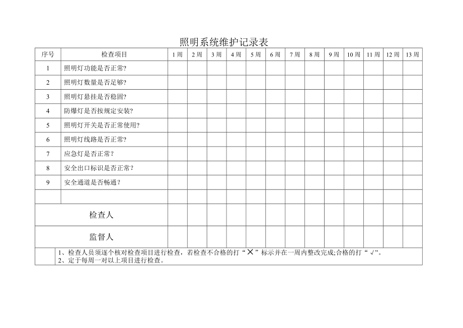 照明系统维护记录表1.doc_第1页