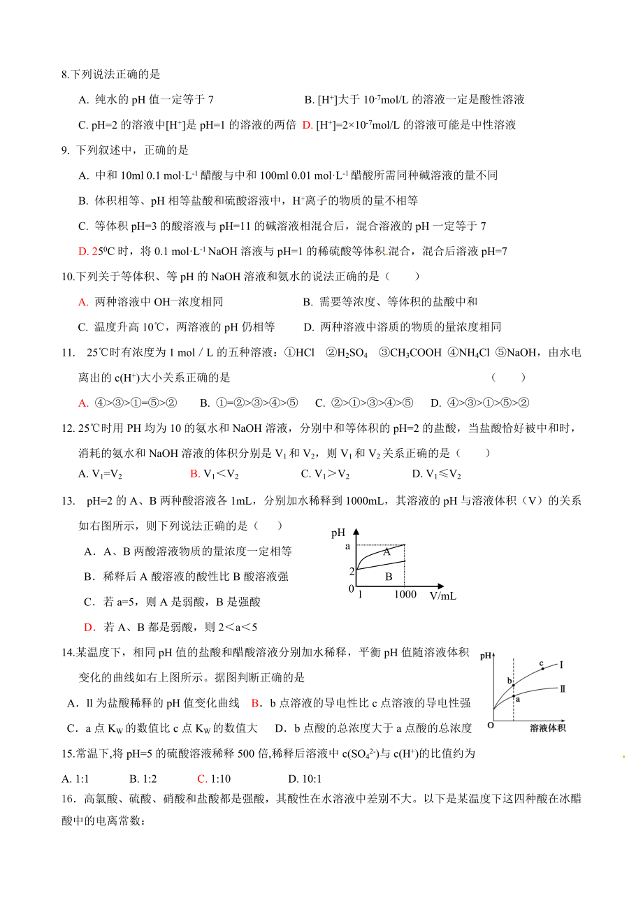 弱电解质的电离练习题(带答案).doc_第2页