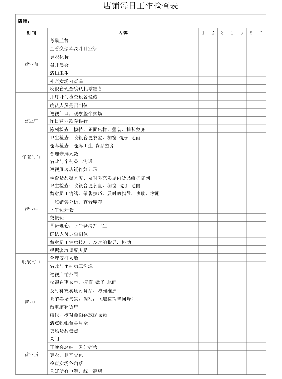 店铺每日工作检查表.docx_第1页