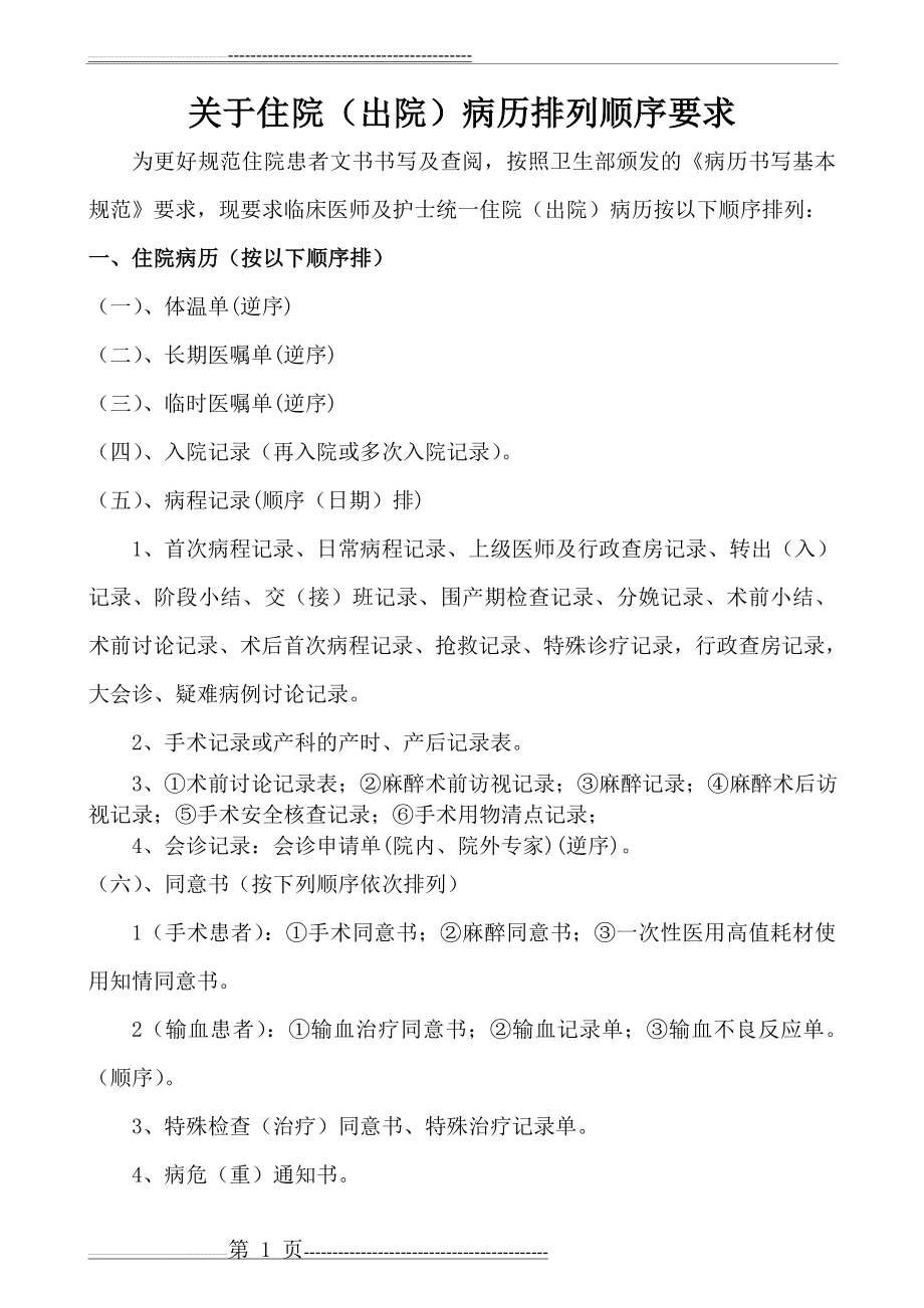 住院病历及出院病案归档存放顺序(6页).doc_第1页