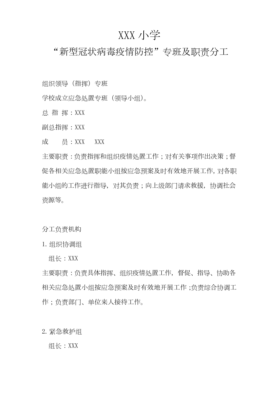 疫情防控专班及职责分工.docx_第1页