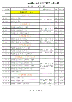 2003山东建筑消耗量定额子目明细、子目说明、工日含量(上册).xls