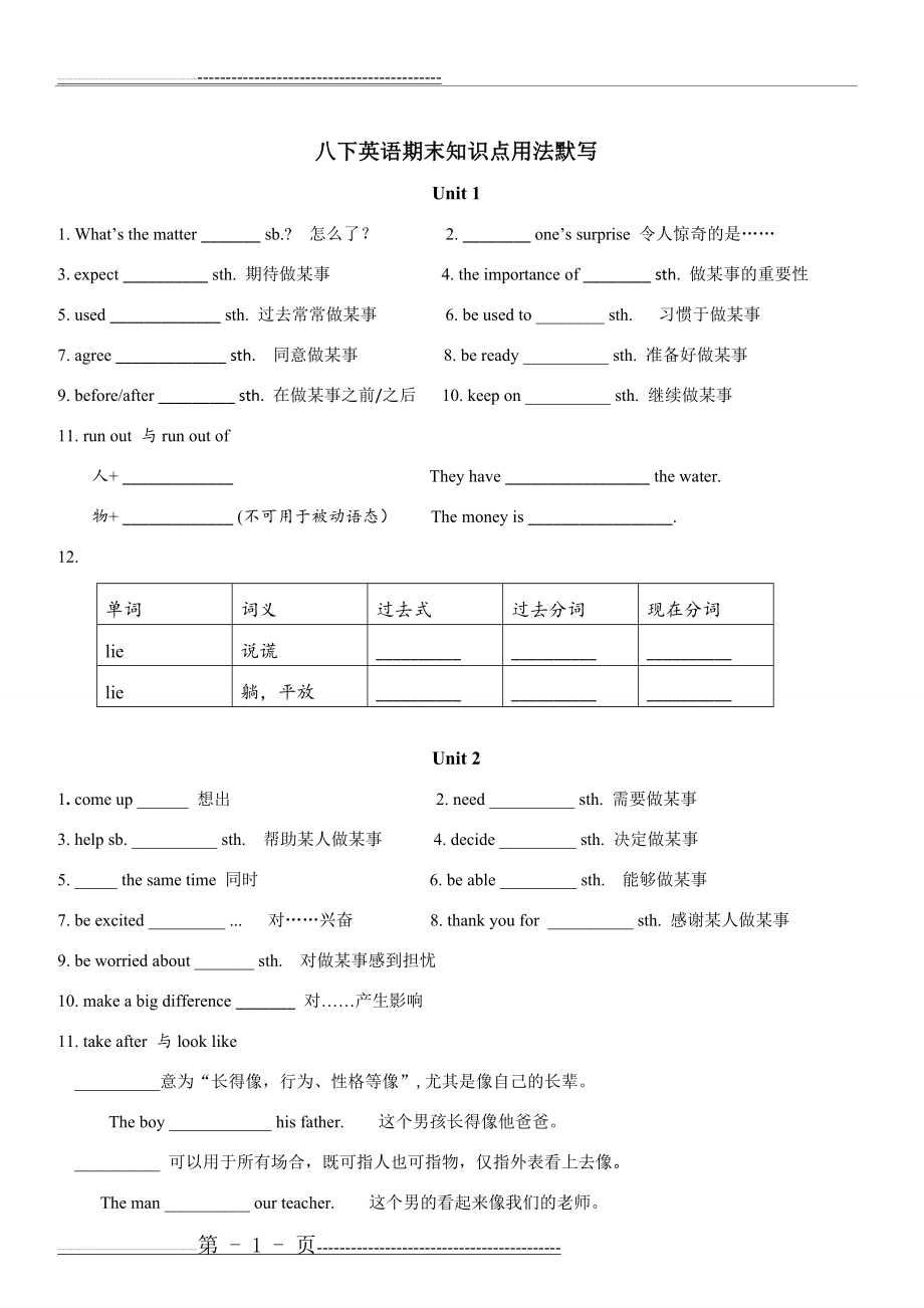 人教版八下英语期末复习知识点用法默写(4页).doc_第1页