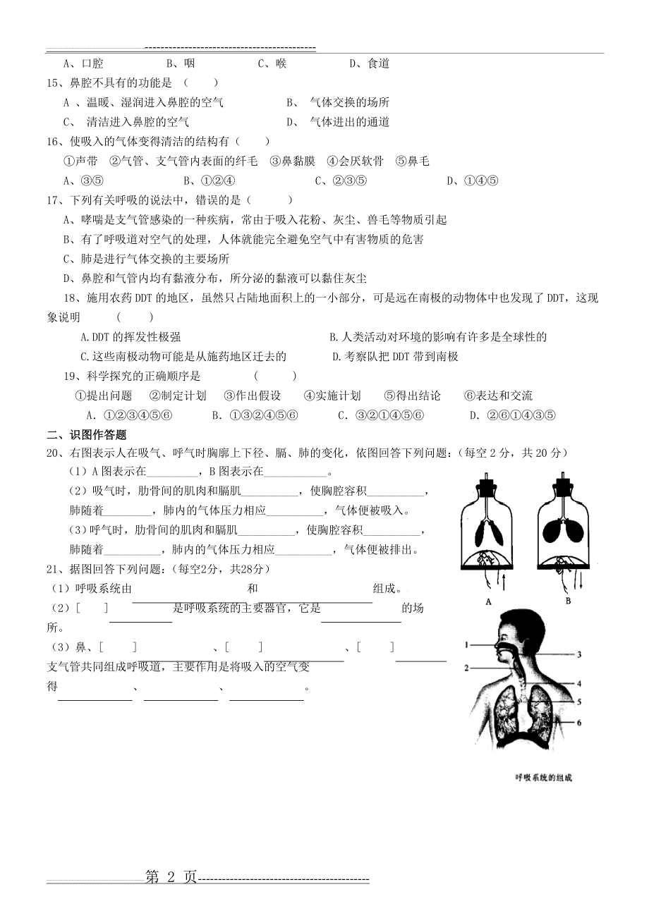 人体的呼吸测试题(4页).doc_第2页