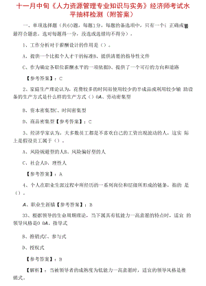 十一月中旬《人力资源管理专业知识与实务》经济师考试水平抽样检测（附答案）.docx