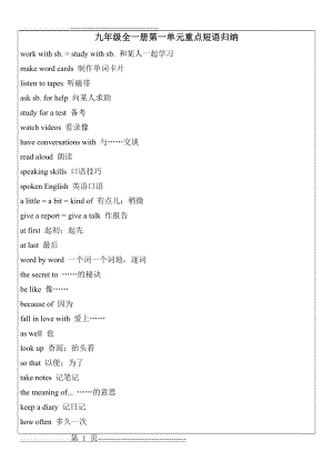 人教版英语九年级全一册第一单元重点短语归纳(2页).doc