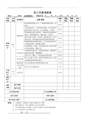 仓库保管员考核指标及表格(2页).doc