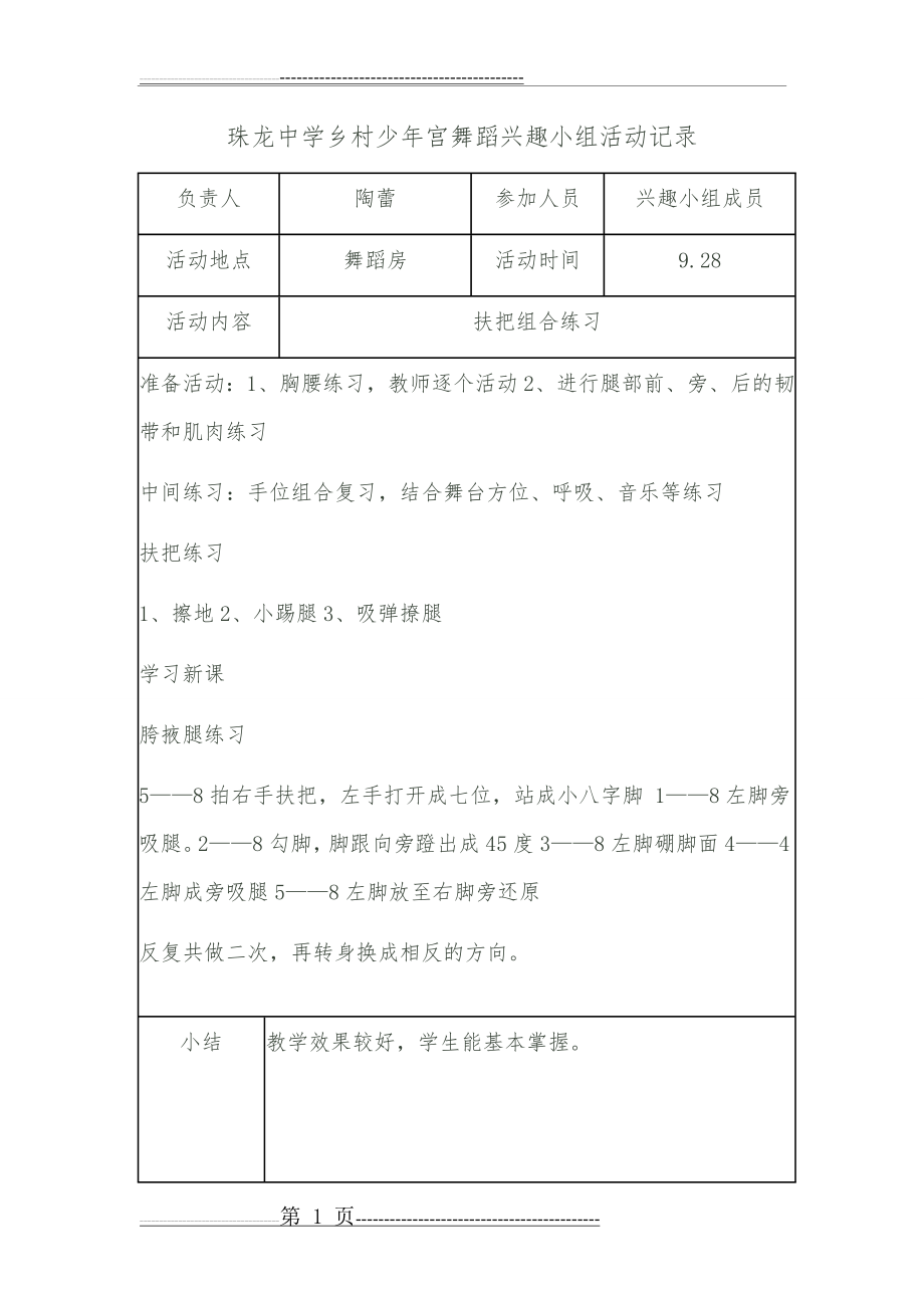 乡村少年宫舞蹈兴趣小组活动记录(13页).doc_第1页