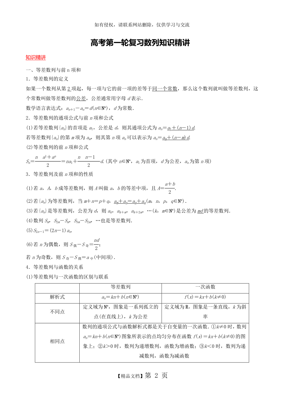 高考第一轮复习数列知识精讲知识点总结.doc_第2页