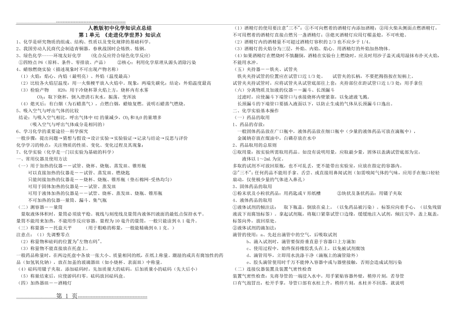 人教版初中化学知识点总结(13页).doc_第1页