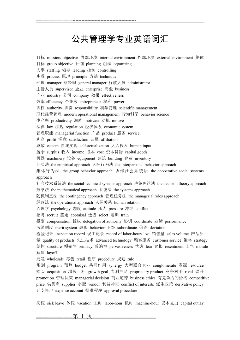 公共管理学专业英语词汇整理(12页).doc_第1页