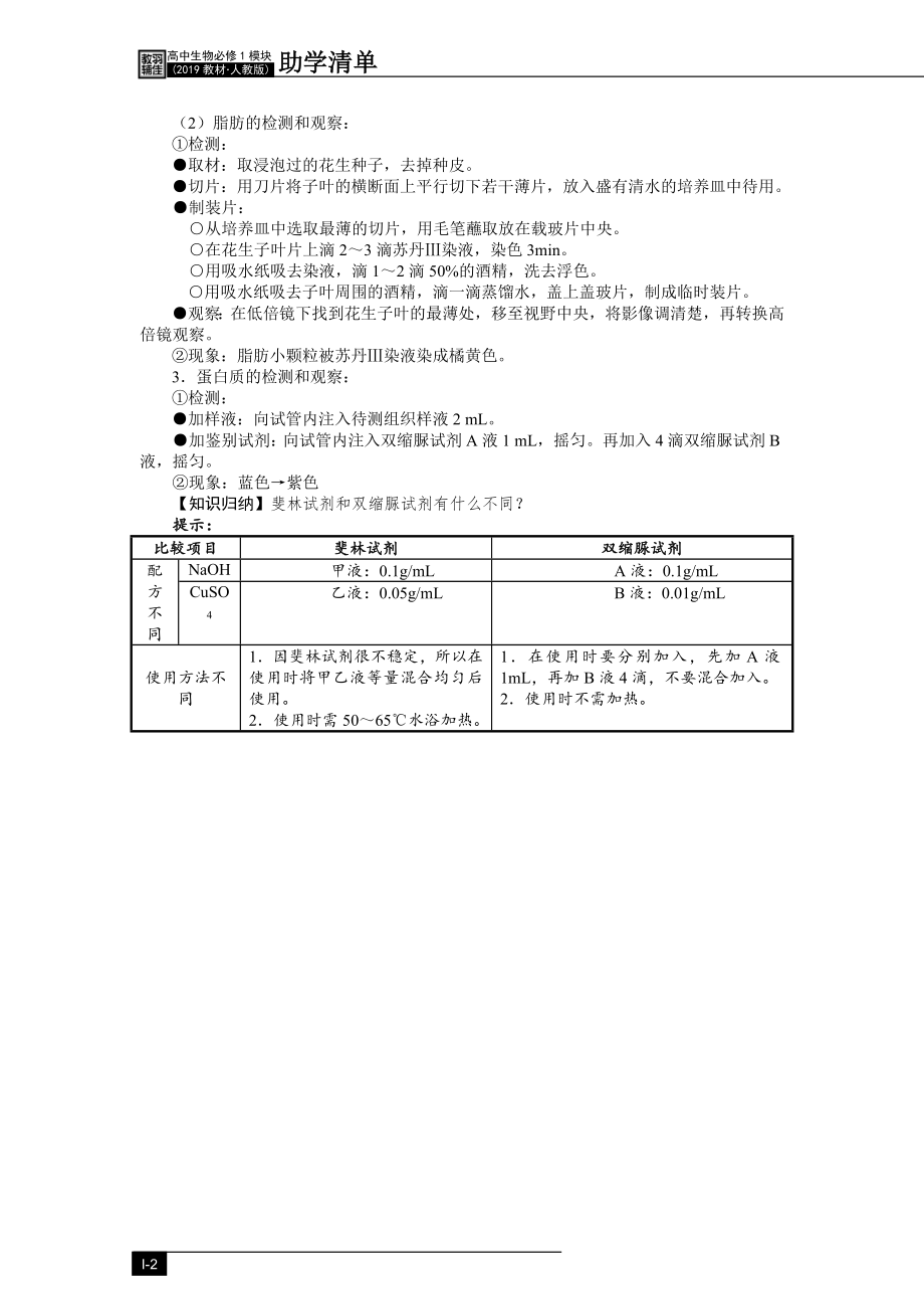 2.1细胞中的元素和化合物助学清单--高一上学期生物人教版必修1.docx_第2页