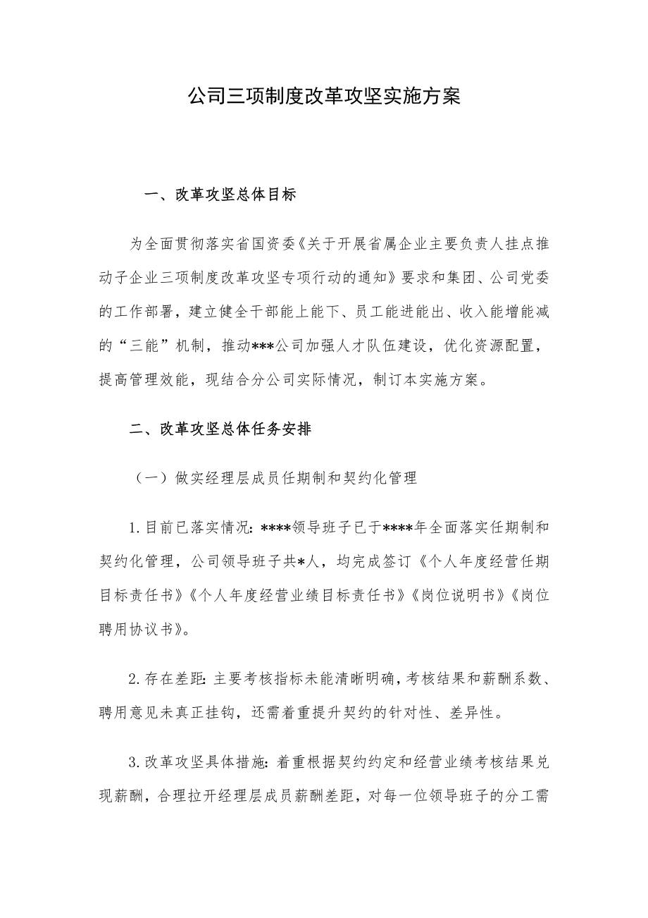 公司三项制度改革攻坚实施方案.docx_第1页