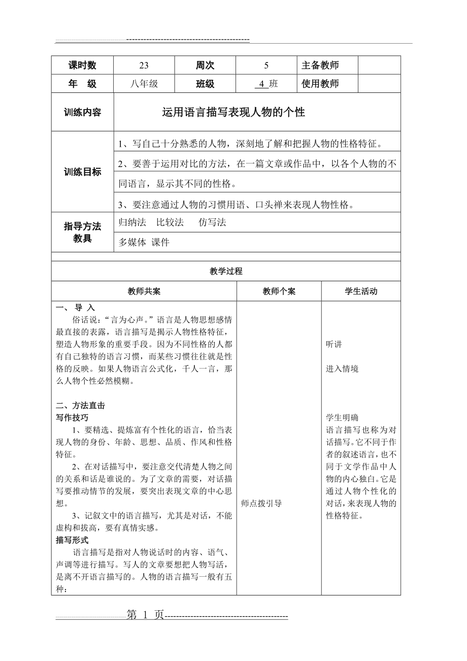 作文-运用语言描写表现人物的个性(5页).doc_第1页