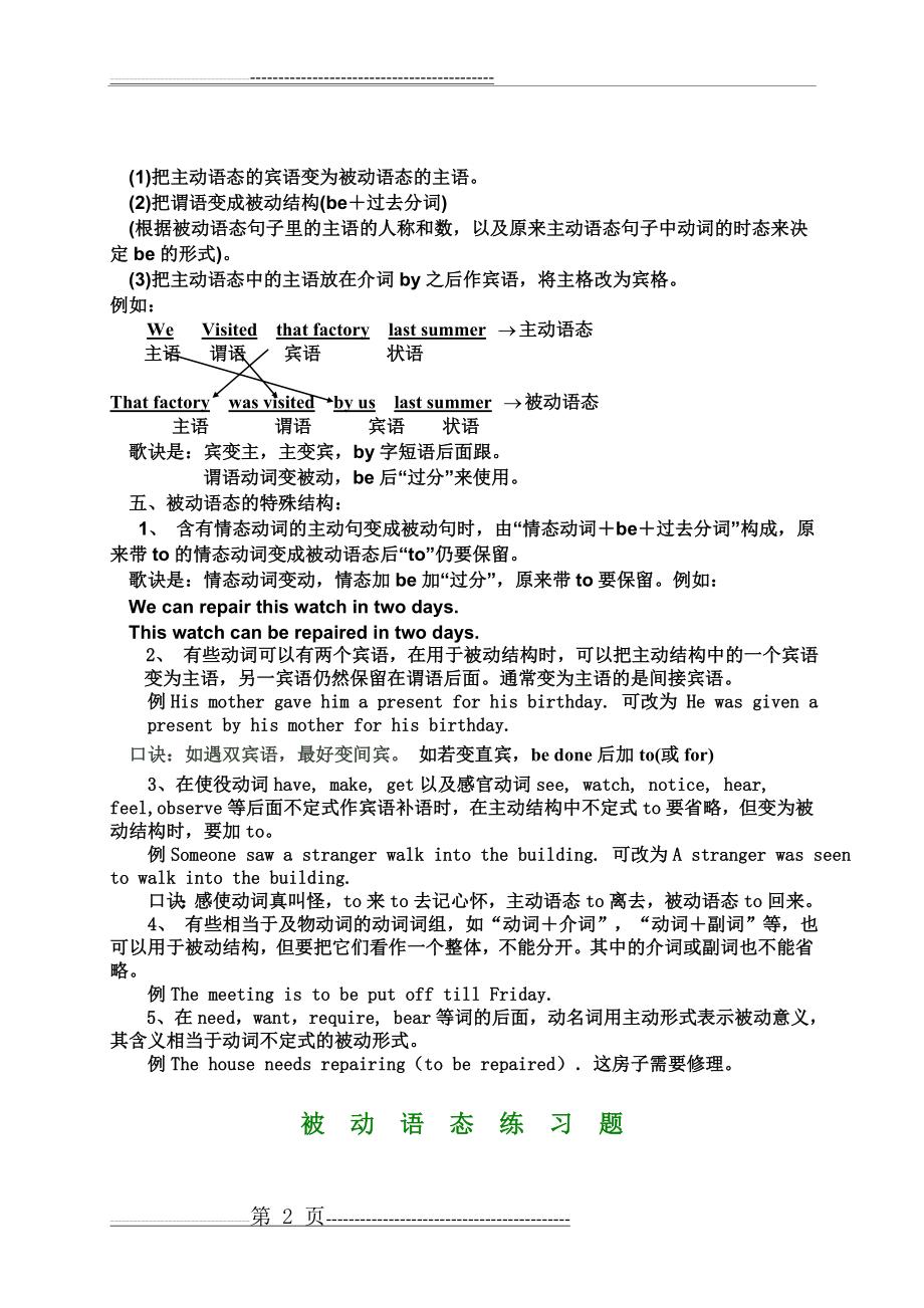 九年级英语新目标被动语态讲解辅导及专练试题(6页).doc_第2页